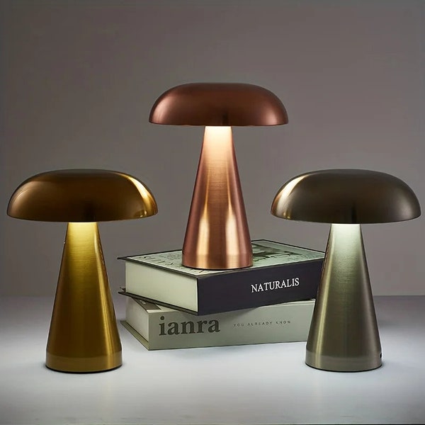 Lampe de table unique en forme de champignon, rechargeable, 3 couleurs, luminosité réglable, lampe sans fil, décoration champignon, veilleuse, lampe de chevet, lampe tactile