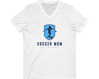 Unisex Jersey Short Sleeve V-Neck Tee - Soccer Mom - Just A Bit Crazy (Blue)