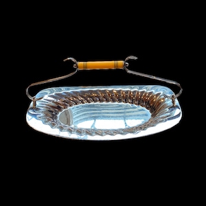 Vintage 1930s Vintage Art Deco Farber Bros Krome Kraft Serving Tray with Butterscotch Bakelite Handle.