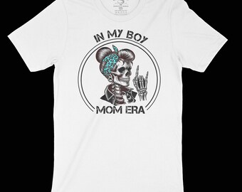 Boy Mom Era T-shirt, 100% ring spun cotton, Skeleton with hair ribbon.