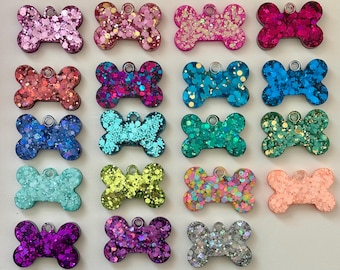 chunky glitter resin dog id tags