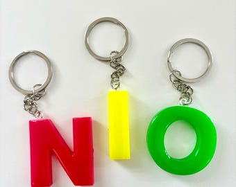 Neon Resin Letter Keychain: Handmade Bag Charm