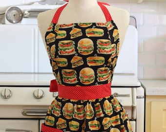 Retro Apron Burgers and Sandwiches on Black - CHLOE