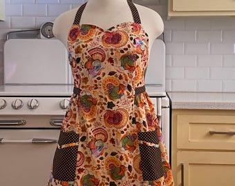 Betty Plus Size Retro Apron - Thanksgiving Holiday Turkey