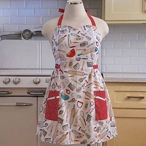 Plus Size Apron - Cooking and Baking Utensils on White - Betty