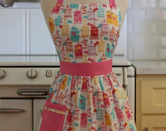 Apron Retro Style Colorful Bird Cages CHLOE Full Apron