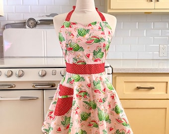 Retro Sweetheart Apron - Watermelons on Pink - BELLA