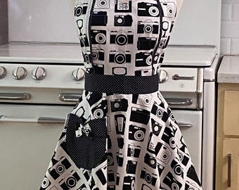 Retro Apron - Black and White Cameras - MAGGIE