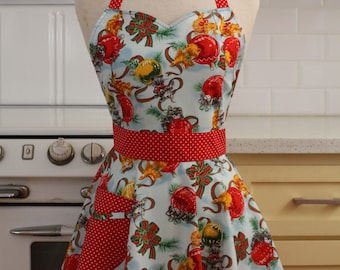 Retro Sweetheart Apron - Christmas Blue Kitty -  BELLA