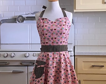 Retro Apron  Cupcakes on Pink - BELLA