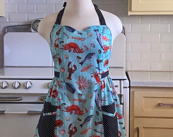 Plus Size Apron - Seafood, Lobster, Fish and Crab - Betty