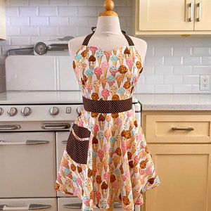 Retro Sweetheart Apron - Ice cream Cones on White - BELLA