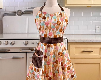 Retro Sweetheart Apron - Ice cream Cones on White - BELLA