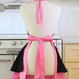 Apron French Maid Solid Black with Hot Pink Double Circle Skirt Retro Full Apron image 3