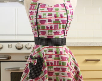 The MAGGIE Vintage Inspired Dishes on Shelves Full Apron