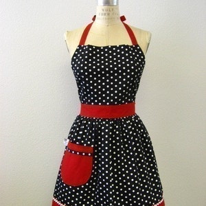 Apron Retro Polka Dot Black and White with Red CHLOE
