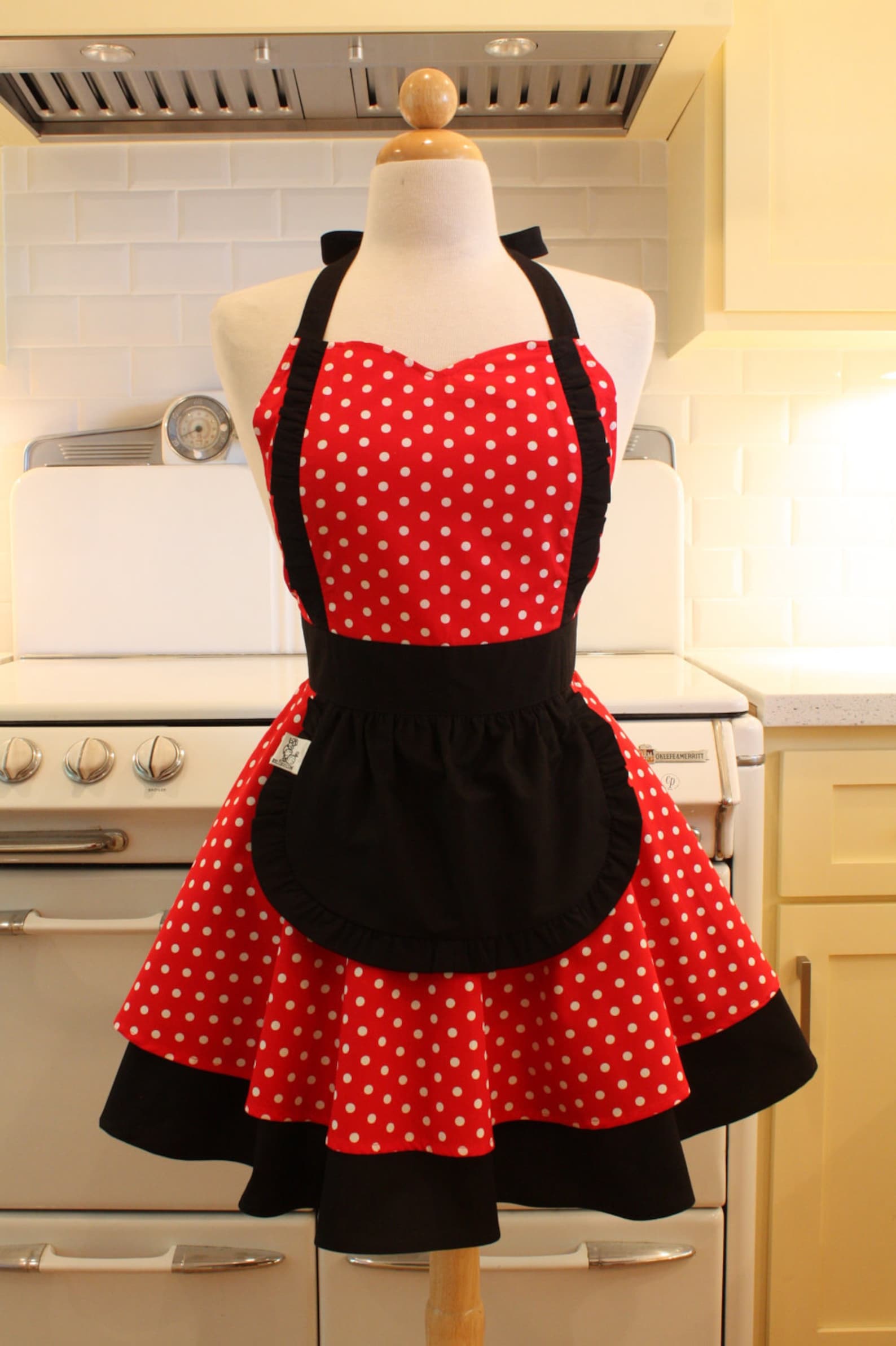 Apron French Maid Red and White Polka Dot With Black Double Etsy