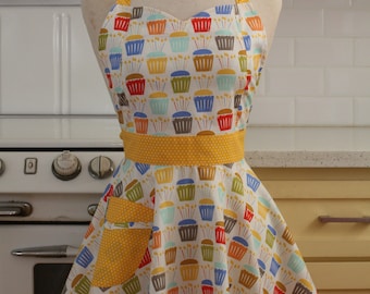 Retro Apron Birthday Cupcakes on White - BELLA