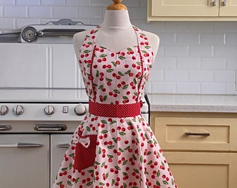 Sweetheart Apron Retro - Cherries on Pink - MAGGIE