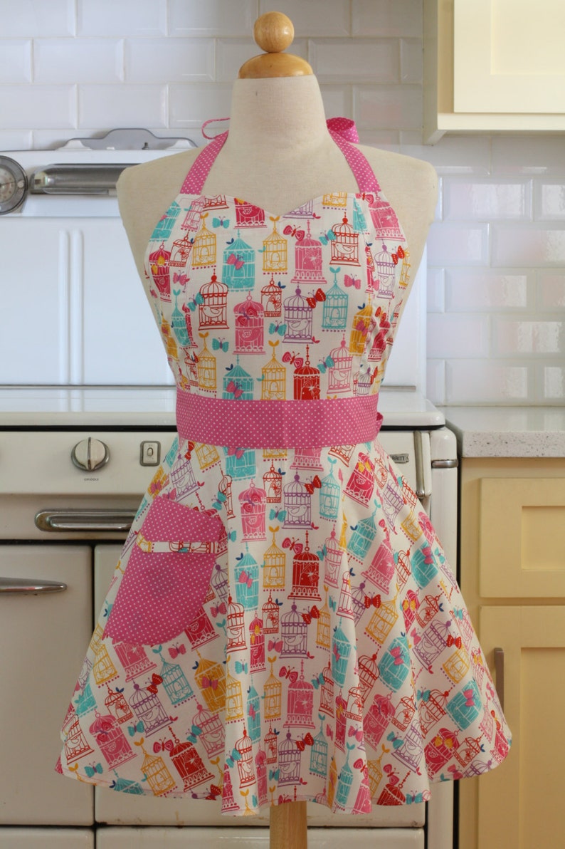 Retro Apron Colorful Bird Cages BELLA image 1