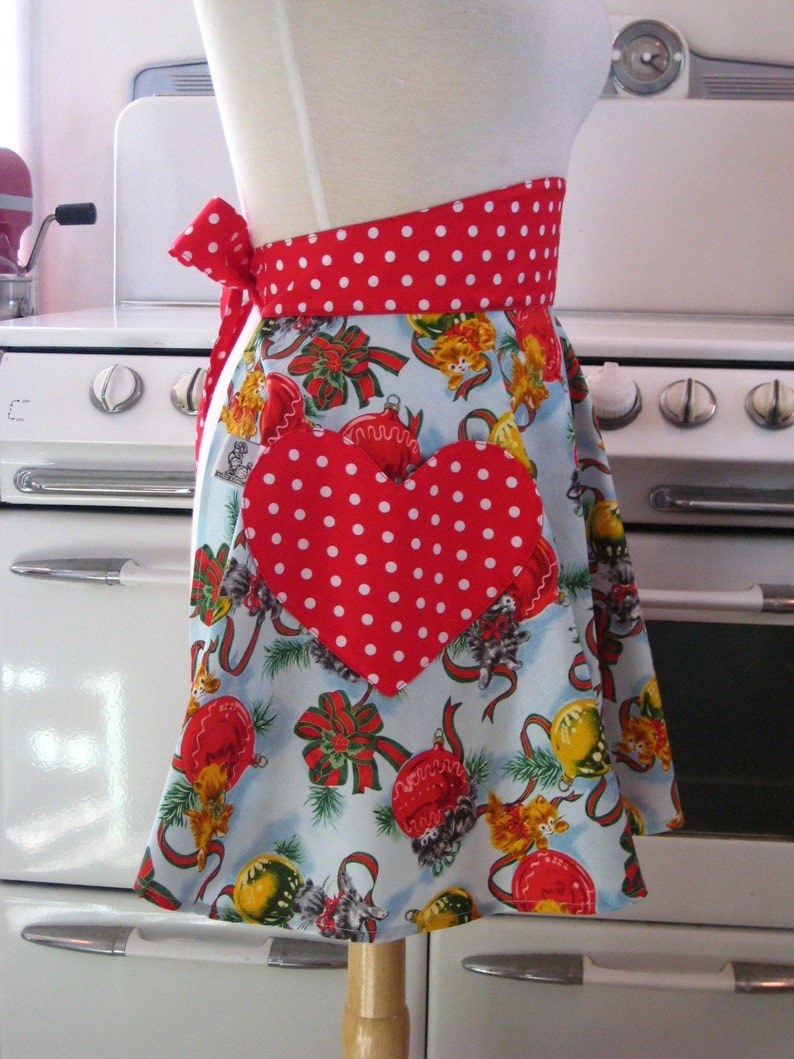 Retro Half Apron Christmas Blue Kitty SOPHIA image 2