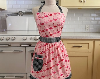 Retro Apron - Flamingos on Pink - CHLOE