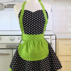 Apron French Maid Polka Dot with Lime Green Double Circle Skirt