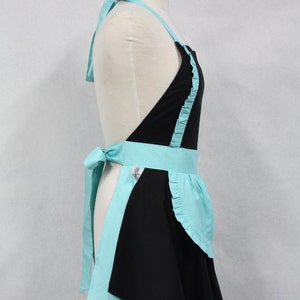 Apron French Maid Solid Black with Aqua Double Circle Skirt Retro Full Apron image 2