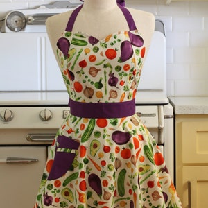 Vintage Inspired Vegetables on White Full Apron - BELLA