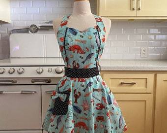 Retro Apron - Seafood Lobster Fish and Crab - MAGGIE