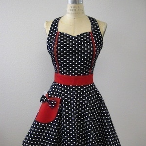 Polka Dot Retro Apron Black White and Red MAGGIE