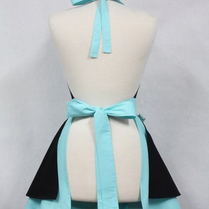 Apron French Maid Solid Black with Aqua Double Circle Skirt Retro Full Apron image 3