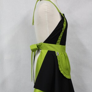 Apron French Maid Solid Black with Lime Green Double Circle Skirt Retro Full Apron image 2