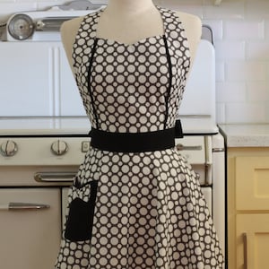 Retro Apron Grey and White Dots with Black MAGGIE