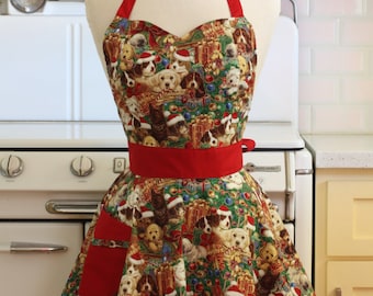 Retro Sweetheart Apron Christmas Dogs BELLA