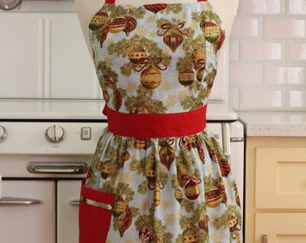 Retro Apron Christmas Ornaments on Light Blue - CHLOE