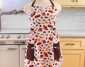 Retro Apron Plus Size Sweetheart Neckline - Pastries, Croissants, Cookies - BETTY