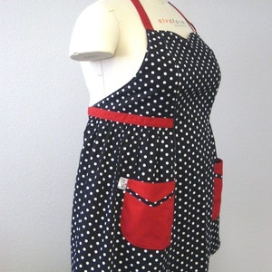 Retro Apron Plus Size Sweetheart Neckline Black and White Polka Dot with Red BETTY image 3