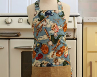 Chefs Apron for Little Boys - Baseball on Light Blue