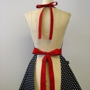 The BELLA Vintage Inspired Black and White Polka Dot with Red Full Apron image 4