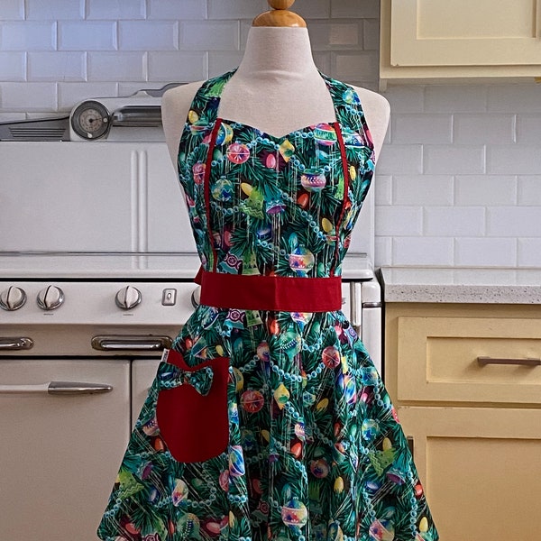 Retro Full Apron - Christmas Tree and Bulbs - MAGGIE