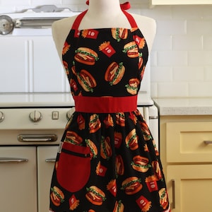 Retro Apron Burgers and Fries on Black - CHLOE