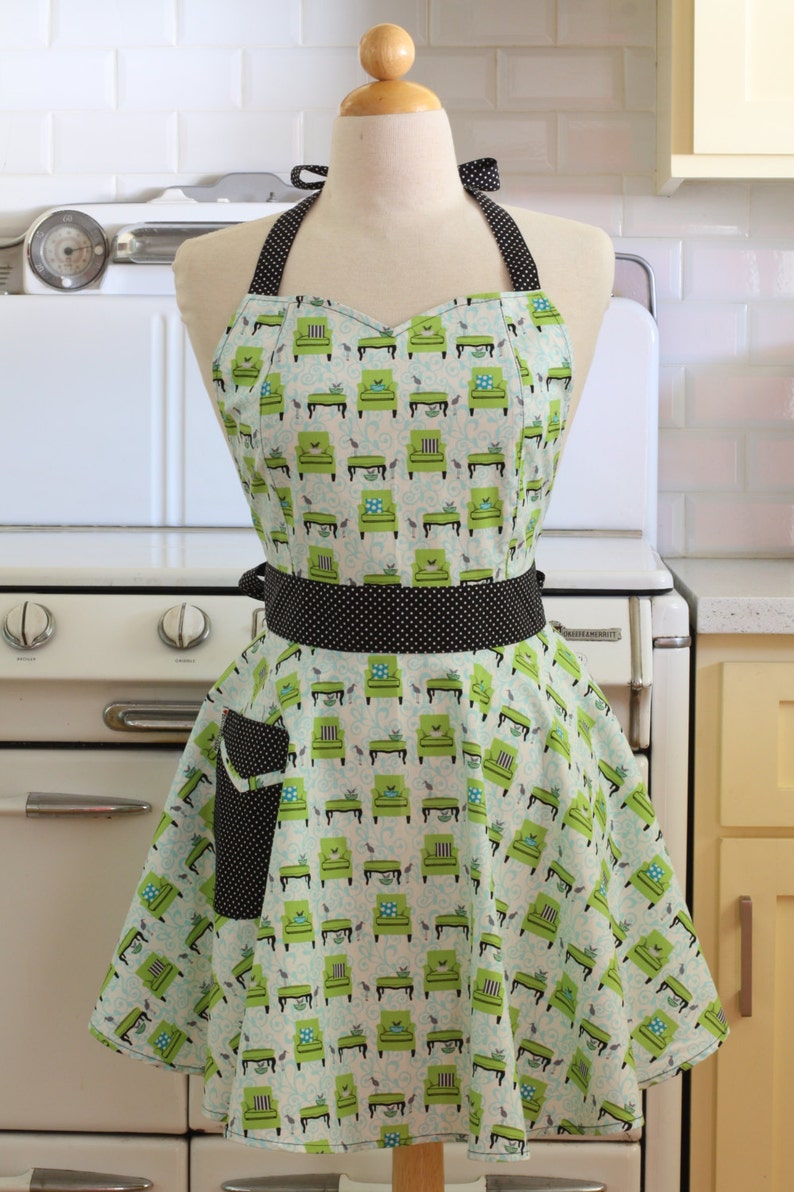The BELLA Vintage Inspired Green Chairs Full Apron image 1