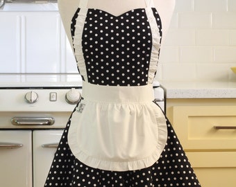 Apron French Maid Black and White Polka Dot with White Double Circle Skirt