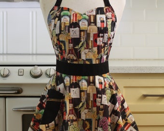 Retro Apron Bottles of Wine on Black  - BELLA