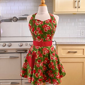 The MAGGIE - Christmas Holiday Floral - Retro Inspired Full Apron