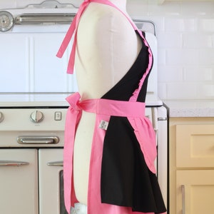 Apron French Maid Solid Black with Hot Pink Double Circle Skirt Retro Full Apron image 2