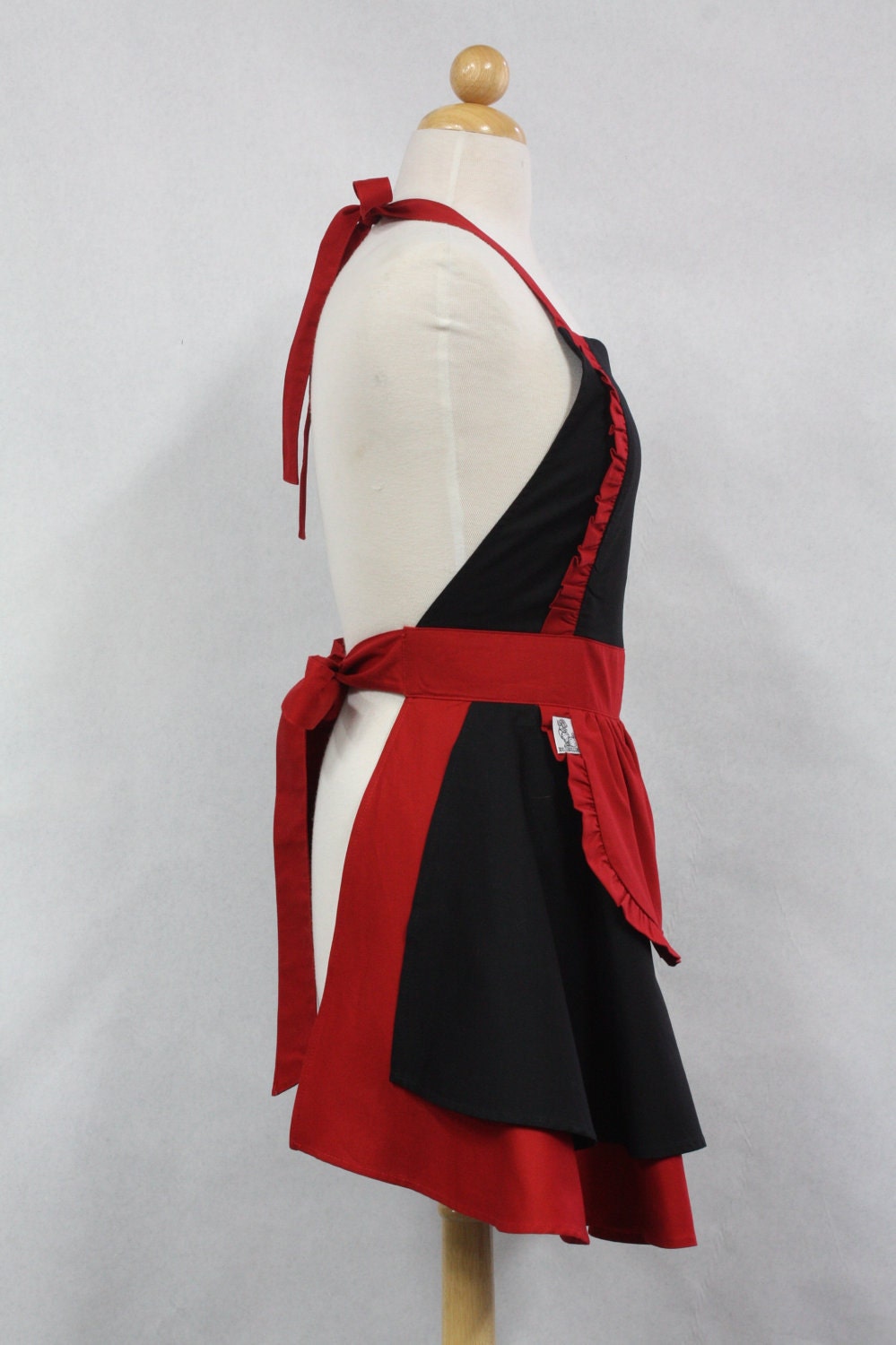 Apron French Maid Solid Black With Red Double Circle Skirt - Etsy