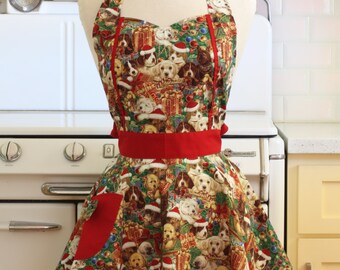 Apron Christmas Dogs MAGGIE Retro Full Apron