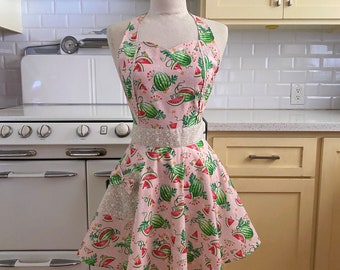The MAGGIE Vintage Inspired Watermelon on Pink - Full Apron